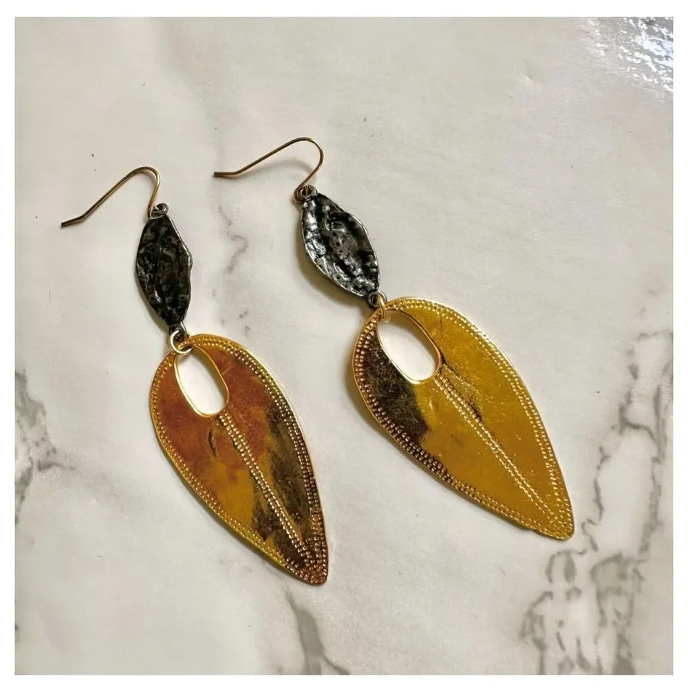 Devin Leigh 18k Gold Plated Hammered and Gun Metal Earrings